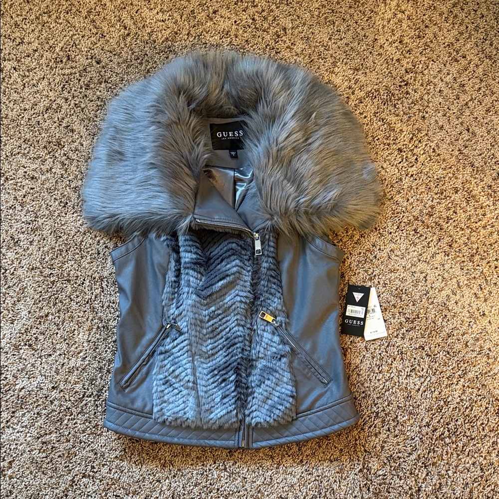 GUESS Women's Silver Faux Fur Vest
